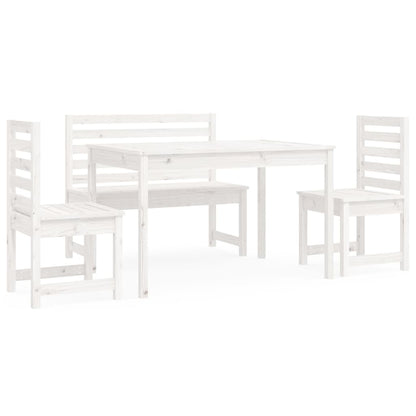 Set da Pranzo per Giardino 4pz Bianco in Legno Massello di Pino