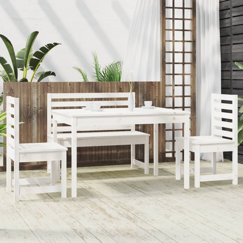 Set da Pranzo per Giardino 4pz Bianco in Legno Massello di Pino