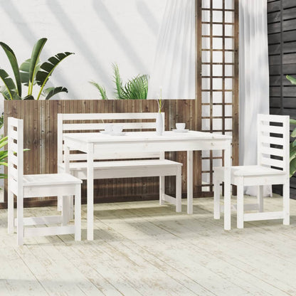 Set da Pranzo per Giardino 4pz Bianco in Legno Massello di Pino