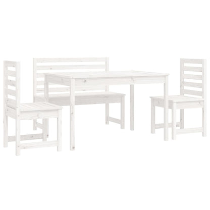 Set da Pranzo per Giardino 4pz Bianco in Legno Massello di Pino