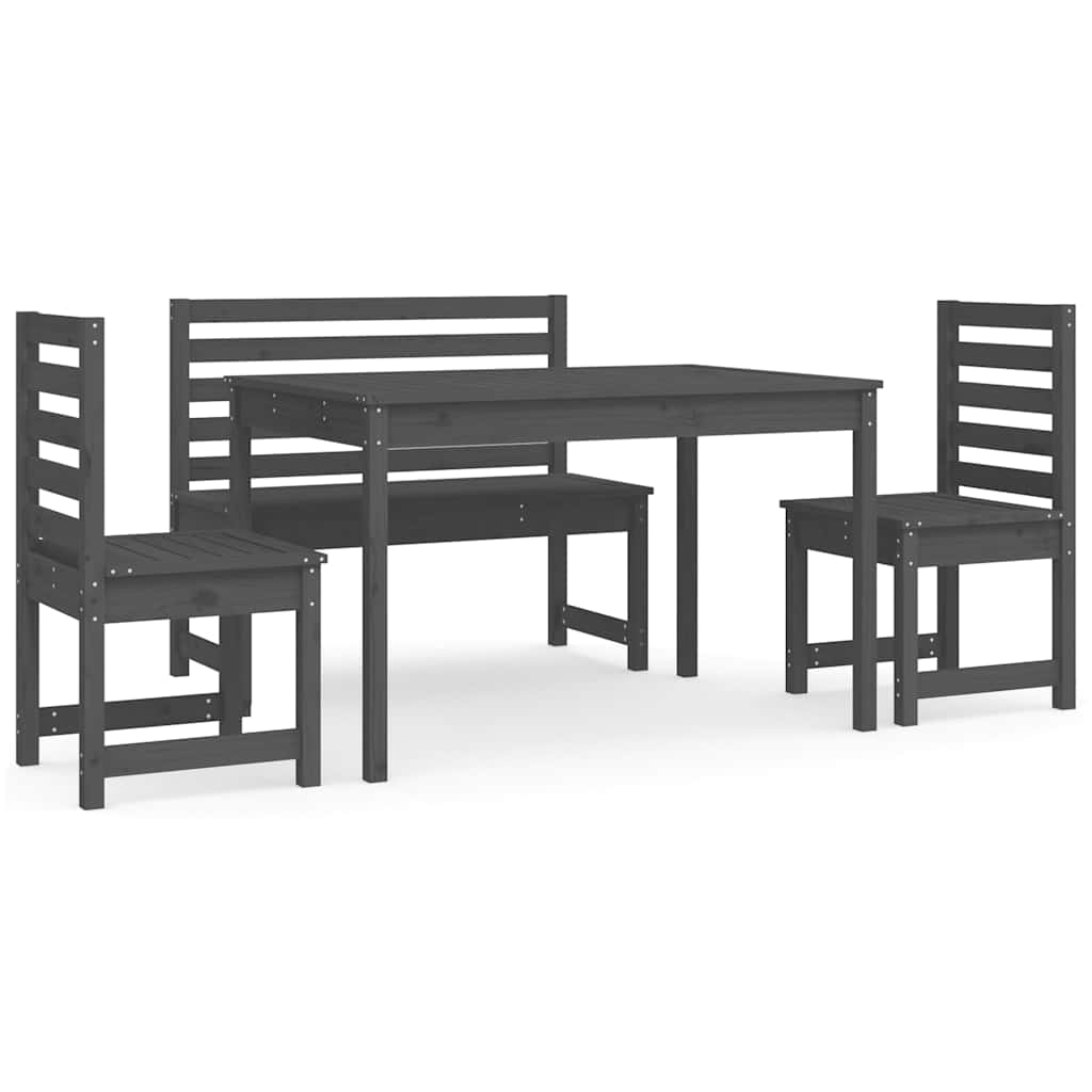 Set da Pranzo per Giardino 4pz Grigio in Legno Massello di Pino