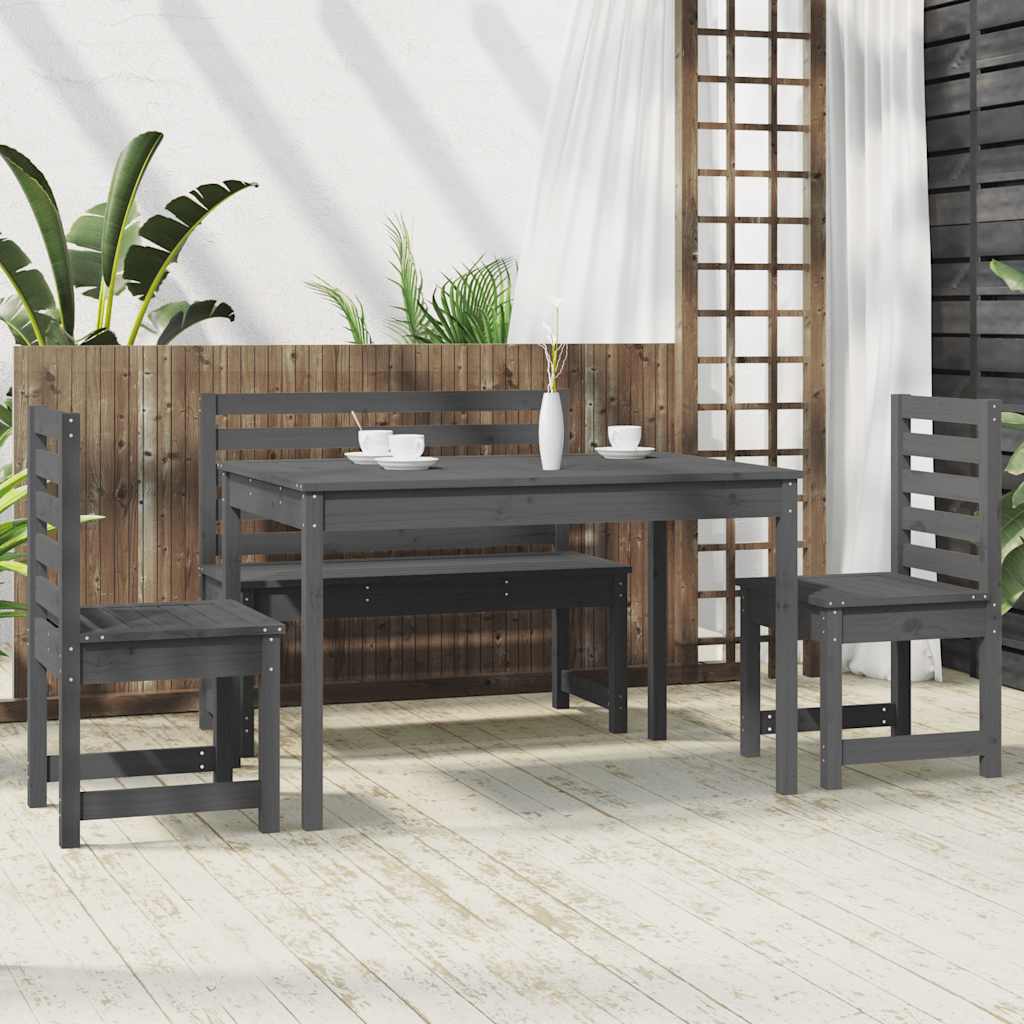 Set da Pranzo per Giardino 4pz Grigio in Legno Massello di Pino