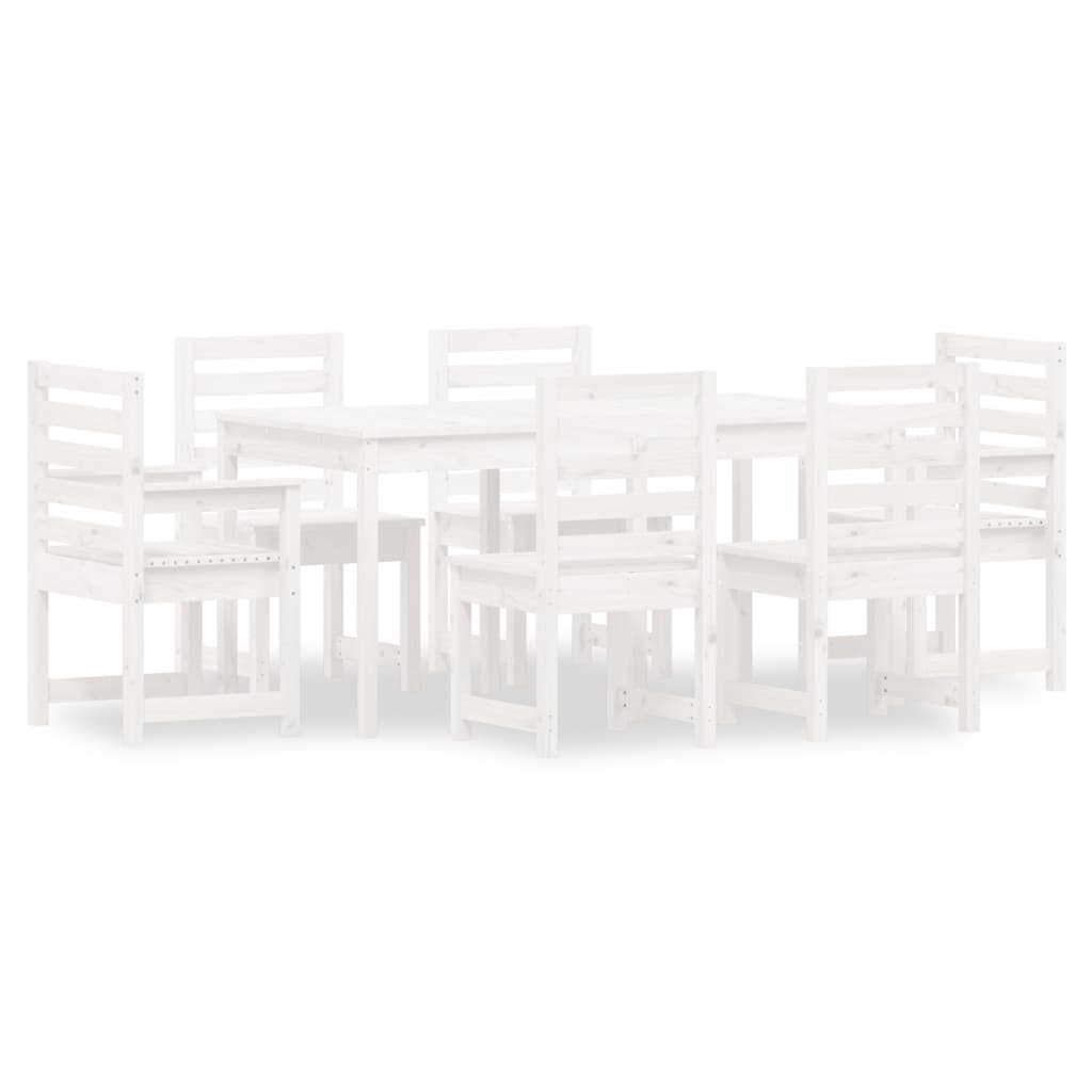 Set da Pranzo per Giardino 7pz Bianco in Legno Massello di Pino
