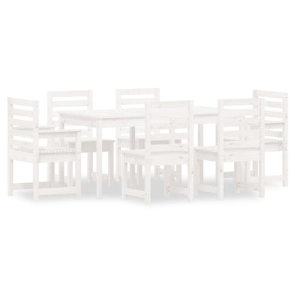 Set da Pranzo per Giardino 7pz Bianco in Legno Massello di Pino