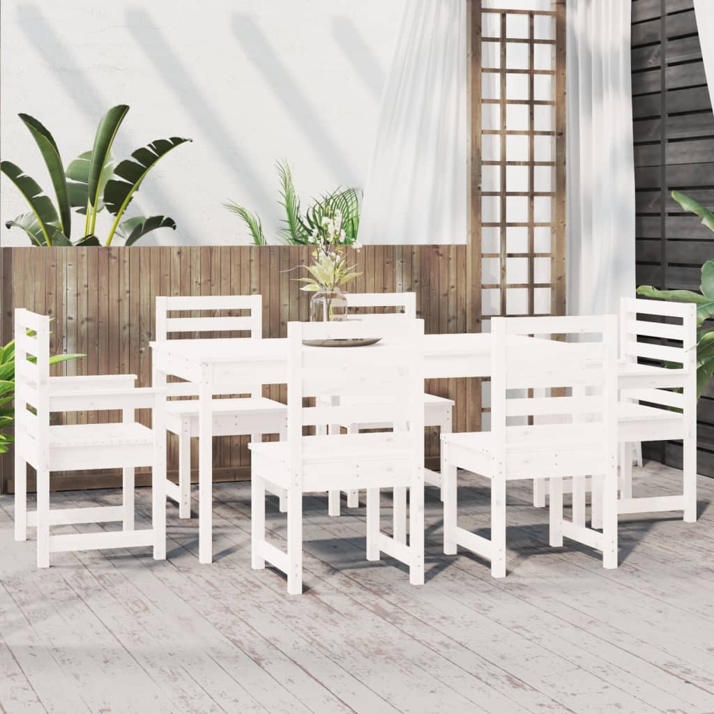 Set da Pranzo per Giardino 7pz Bianco in Legno Massello di Pino