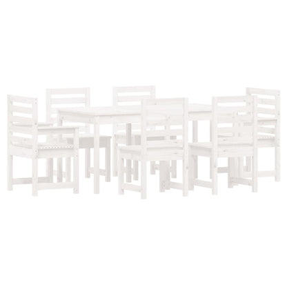 Set da Pranzo per Giardino 7pz Bianco in Legno Massello di Pino