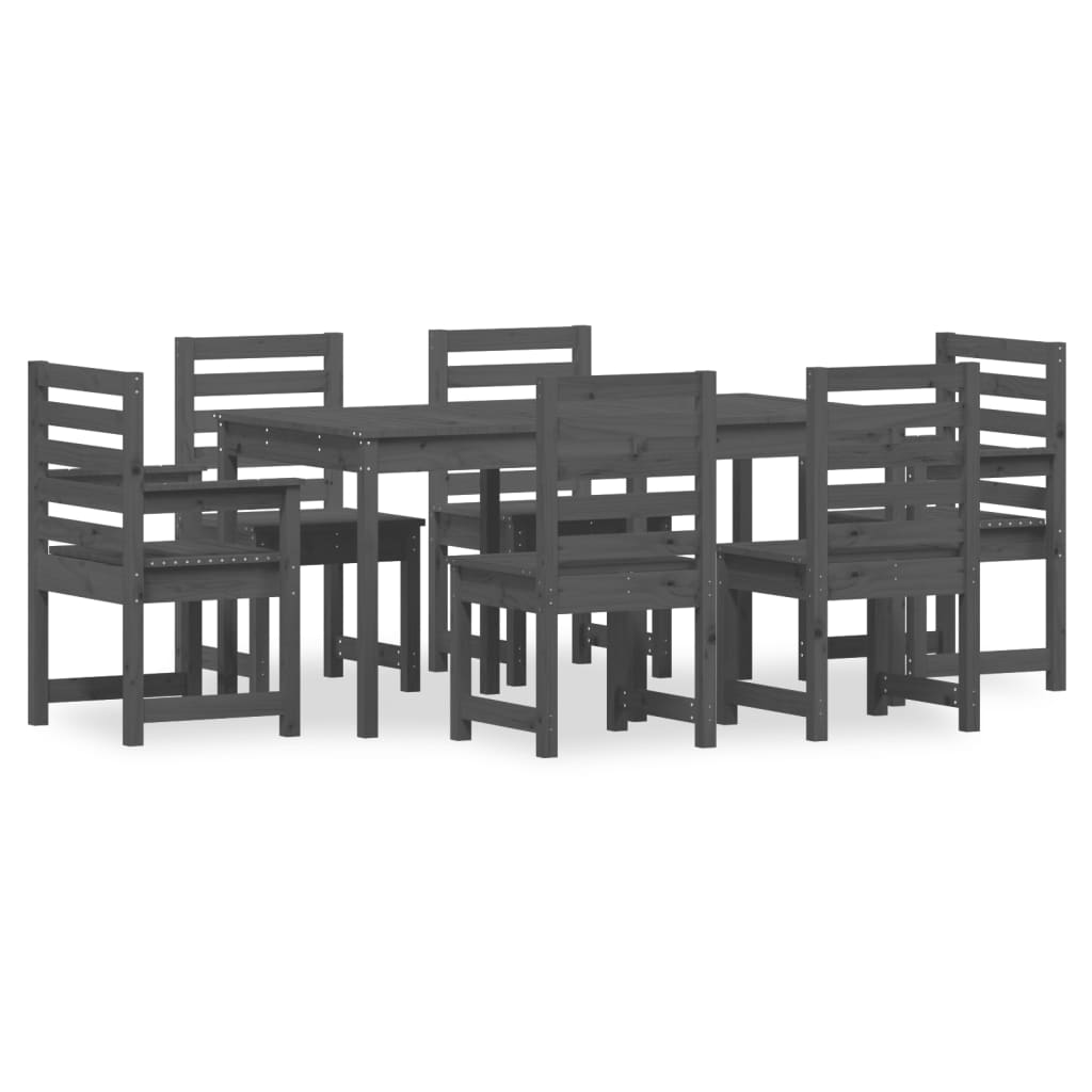 Set da Pranzo per Giardino 7pz Grigio in Legno Massello di Pino