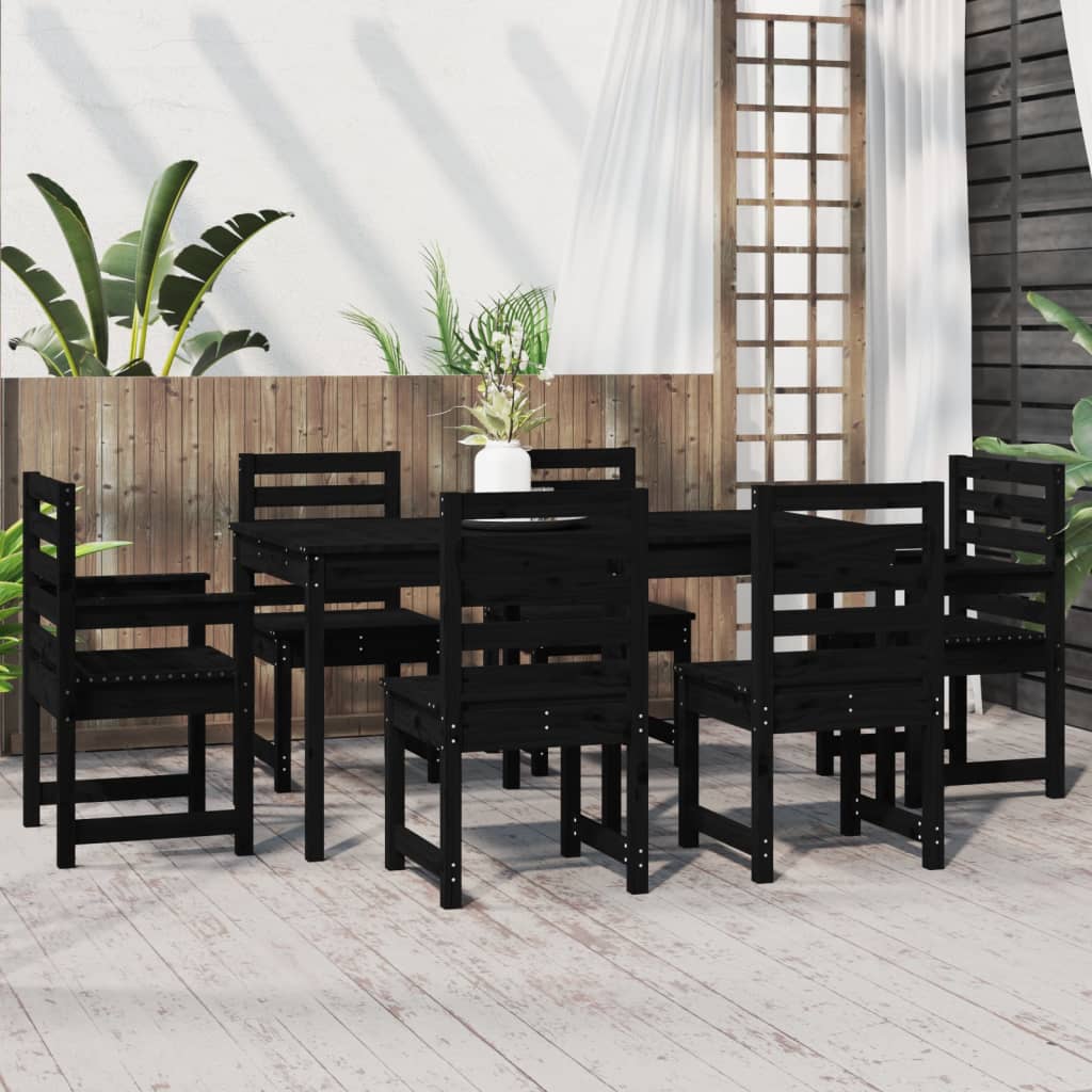 Set da Pranzo per Giardino 7pz Nero in Legno Massello di Pino