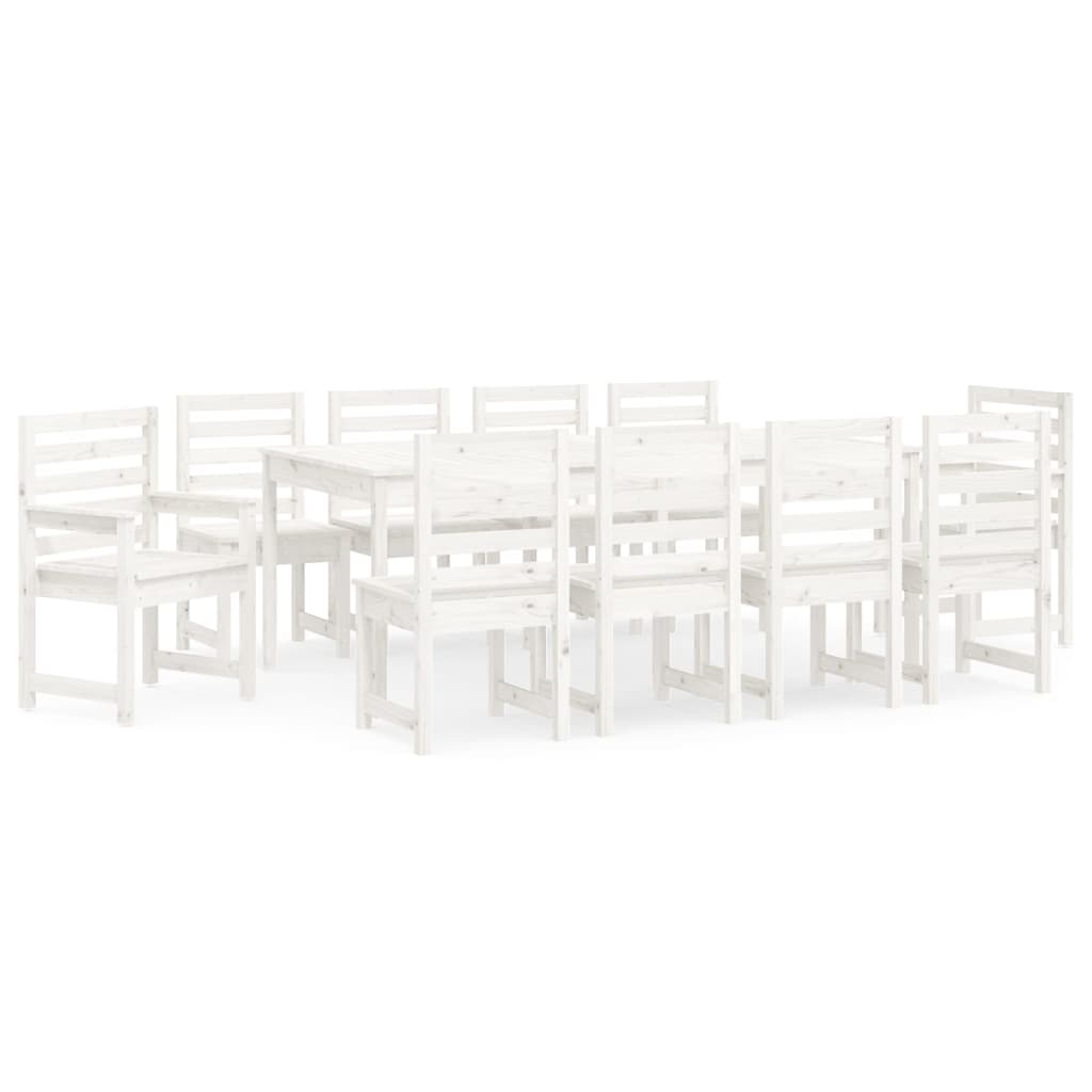 Set da Pranzo per Giardino 11pz Bianco Legno Massello di Pino