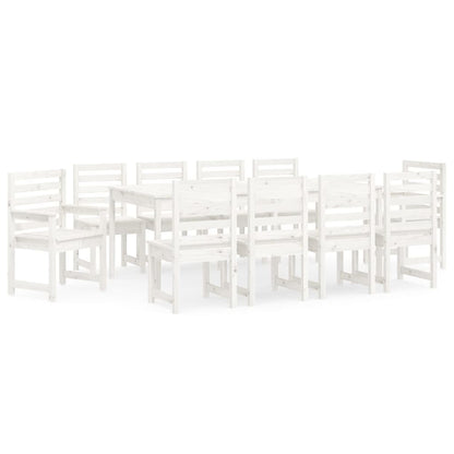 Set da Pranzo per Giardino 11pz Bianco Legno Massello di Pino