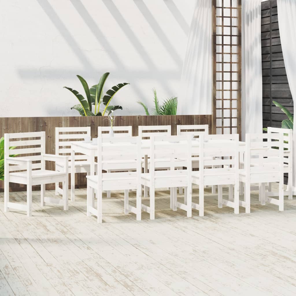 Set da Pranzo per Giardino 11pz Bianco Legno Massello di Pino