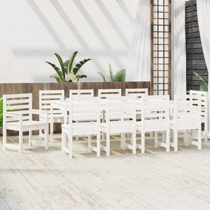 Set da Pranzo per Giardino 11pz Bianco Legno Massello di Pino