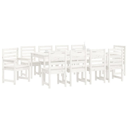 Set da Pranzo per Giardino 11pz Bianco Legno Massello di Pino