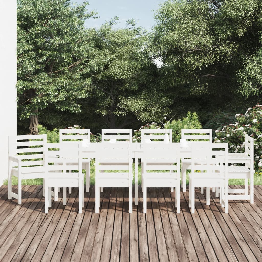 Set da Pranzo per Giardino 11pz Bianco Legno Massello di Pino