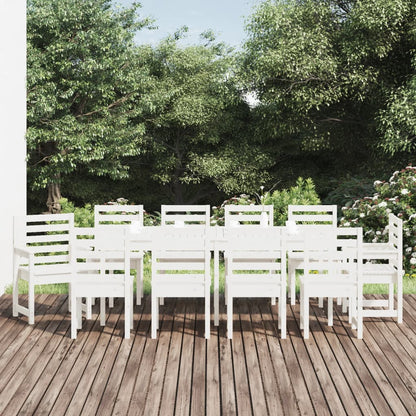 Set da Pranzo per Giardino 11pz Bianco Legno Massello di Pino