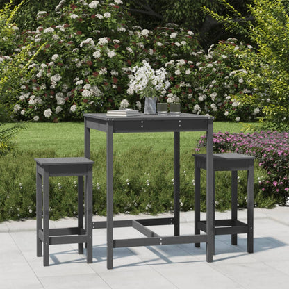 Set Bar da Giardino 3 pz Grigio in Legno Massello di Pino