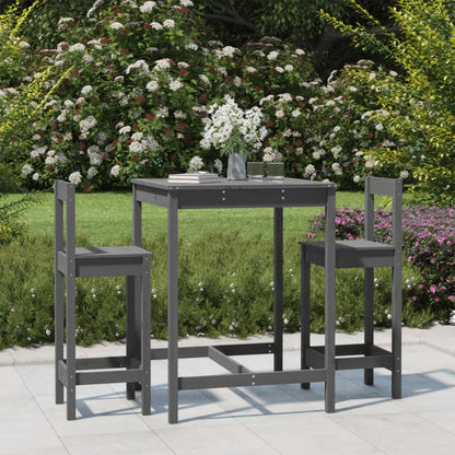 Set Bar da Giardino 3 pz Grigio in Legno Massello di Pino