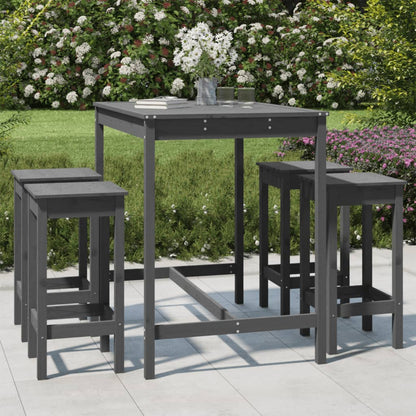 Set Bar da Giardino 5 pz Grigio in Legno Massello di Pino