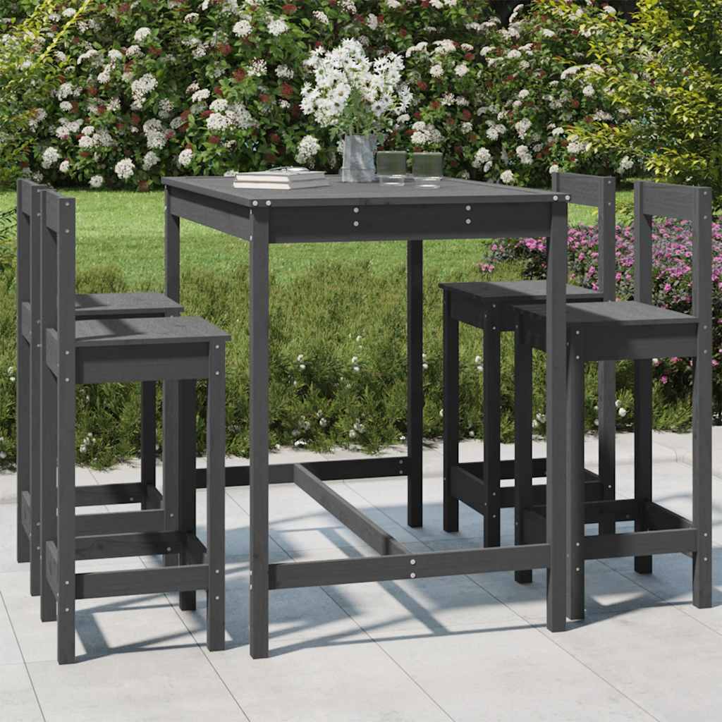 Set Bar da Giardino 5 pz Grigio in Legno Massello di Pino