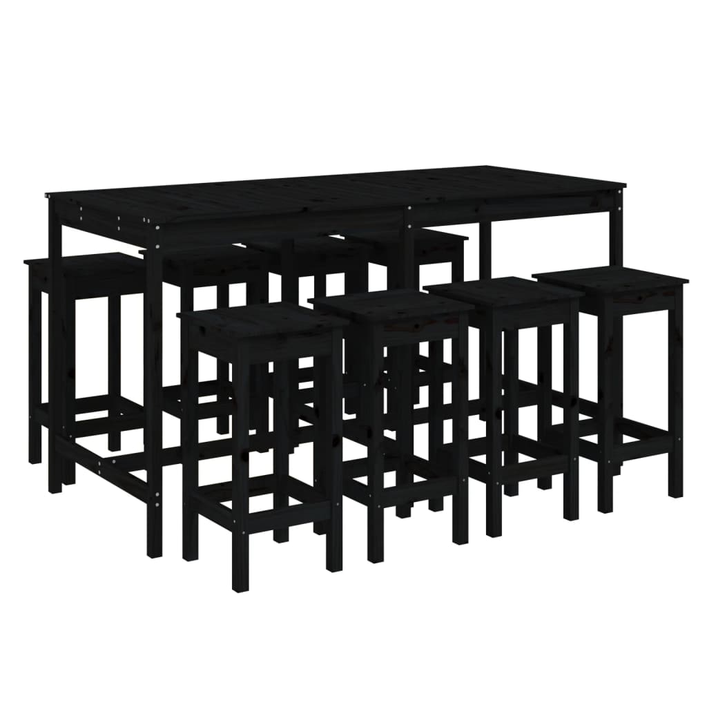 Set Bar da Giardino 9 pz Nero in Legno Massello di Pino