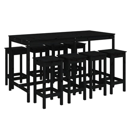 Set Bar da Giardino 9 pz Nero in Legno Massello di Pino