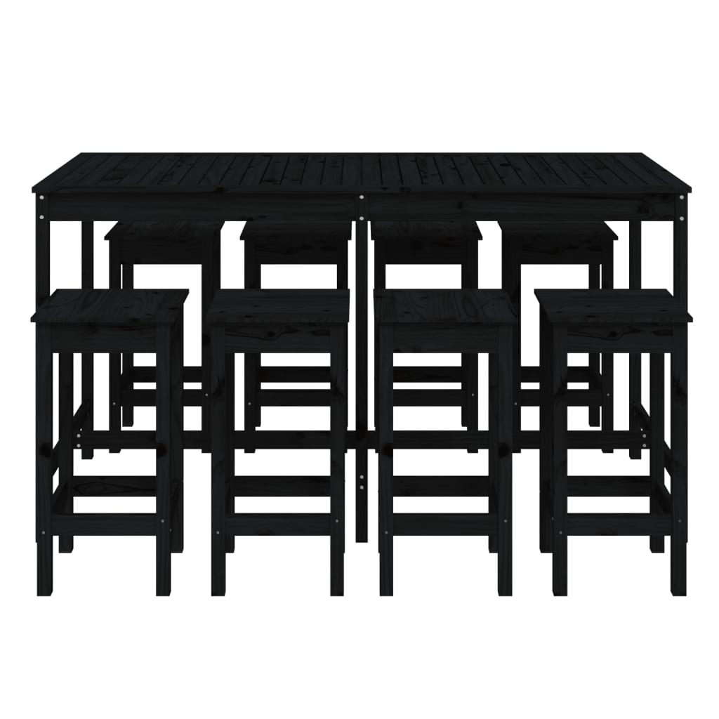 Set Bar da Giardino 9 pz Nero in Legno Massello di Pino