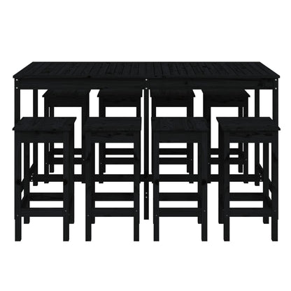 Set Bar da Giardino 9 pz Nero in Legno Massello di Pino