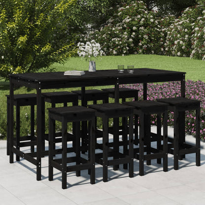 Set Bar da Giardino 9 pz Nero in Legno Massello di Pino