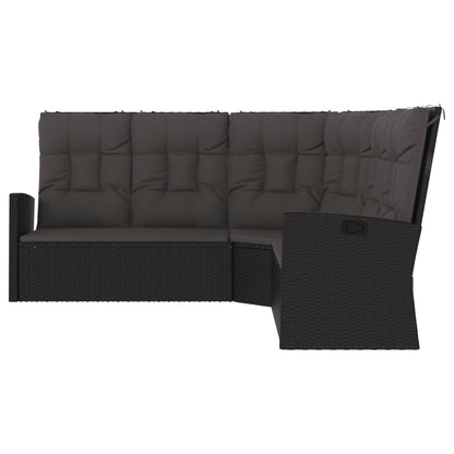 Divano Angolare Reclinabile con Cuscini in Polyrattan Nero