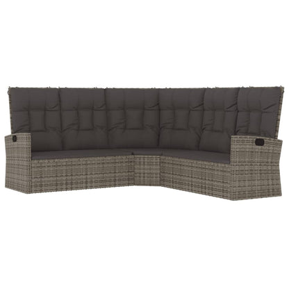 Divano Angolare Reclinabile con Cuscini in Polyrattan Grigio