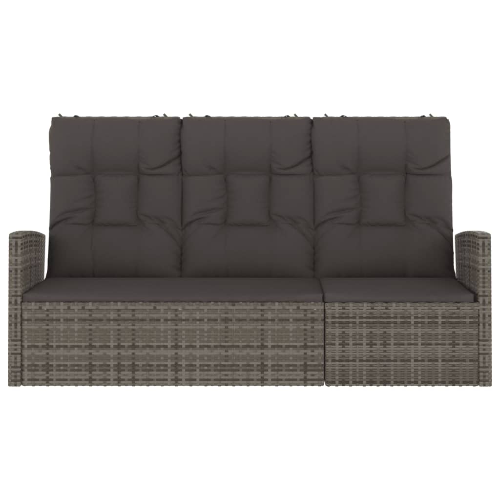 Panca Giardino Reclinabile con Cuscini 173cm Polyrattan Grigio
