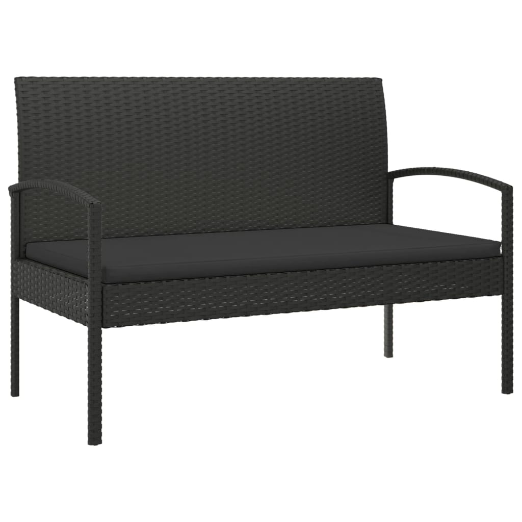 Panca da Giardino con Cuscino Nera 105 cm in Polyrattan