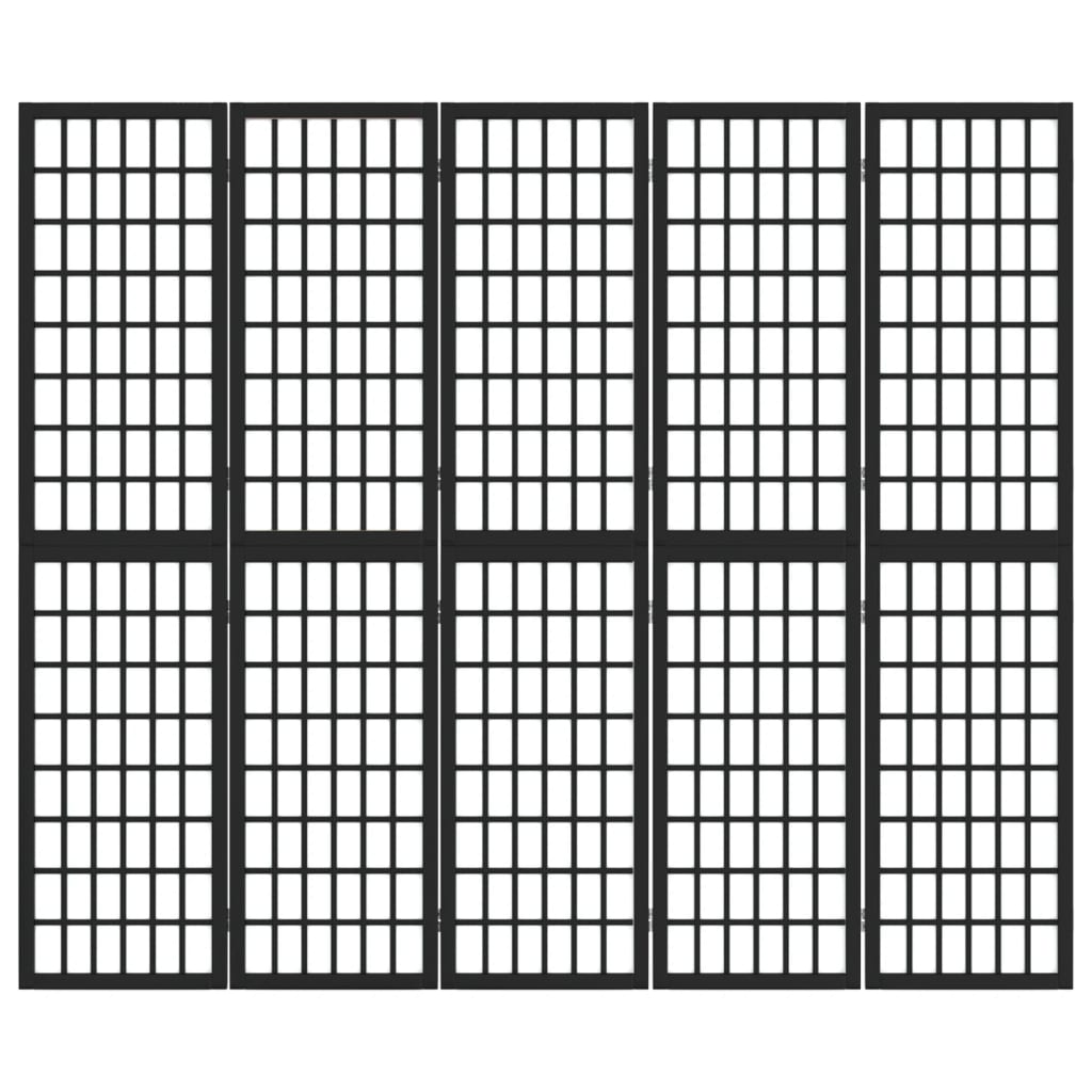 Divisorio Pieghevole 5 Pannelli Stile Giapponese 200x170cm Nero