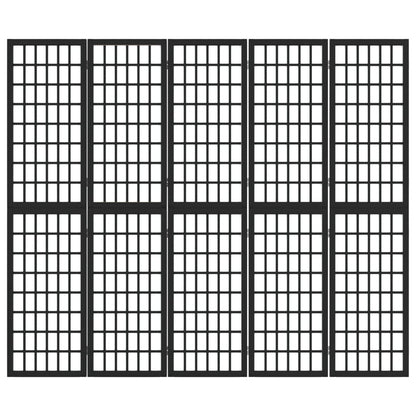 Divisorio Pieghevole 5 Pannelli Stile Giapponese 200x170cm Nero
