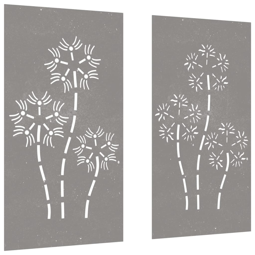Decorazioni Muro da Giardino 2pz 105x55 cm Fiore Acciaio Corten