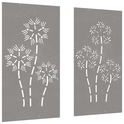 Decorazioni Muro da Giardino 2pz 105x55 cm Fiore Acciaio Corten