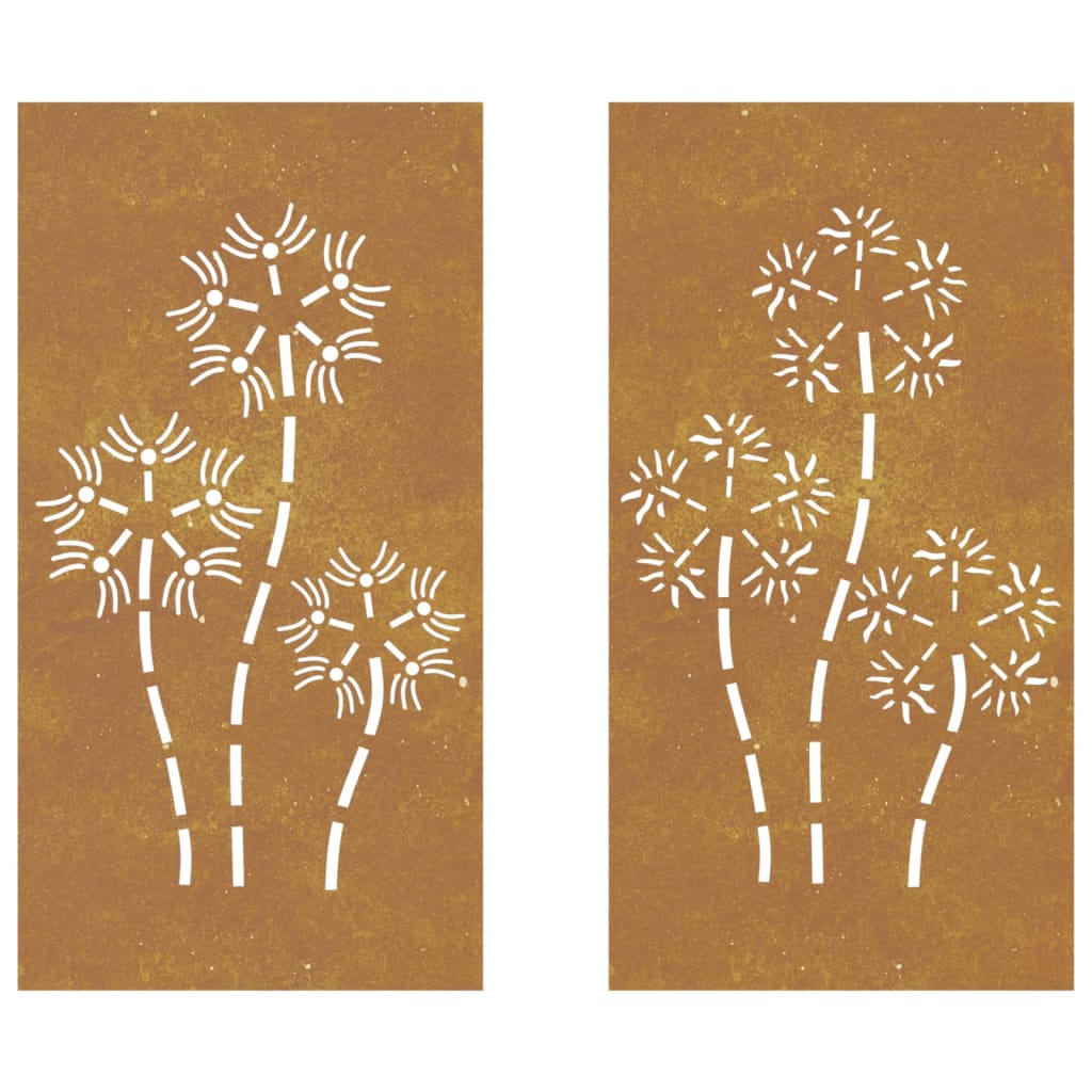 Decorazioni Muro da Giardino 2pz 105x55 cm Fiore Acciaio Corten