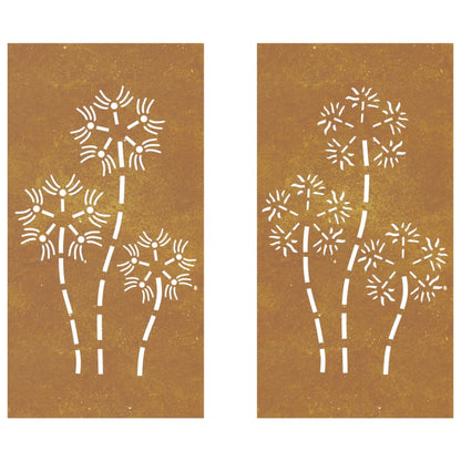 Decorazioni Muro da Giardino 2pz 105x55 cm Fiore Acciaio Corten