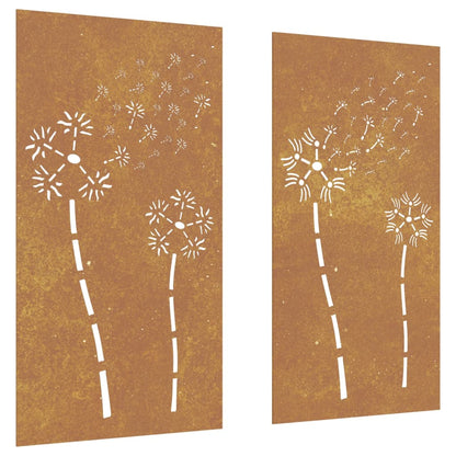 Decorazioni Muro da Giardino 2pz 105x55 cm Fiore Acciaio Corten