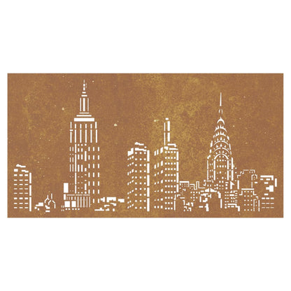 Decorazione Muro da Giardino 105x55cm Skyline in Acciaio Corten