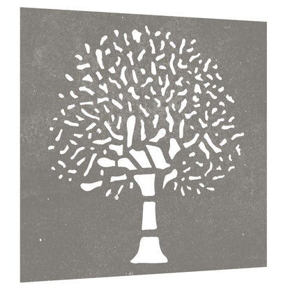 Decorazione Muro da Giardino 55x55 cm Albero in Acciaio Corten