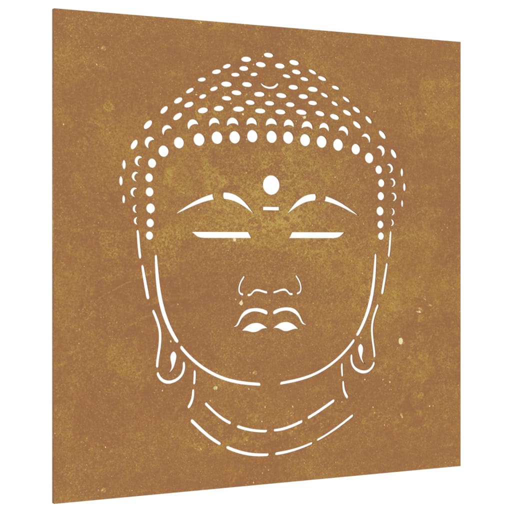 Decorazione Muro Giardino 55x55 cm Testa Buddha Acciaio Corten