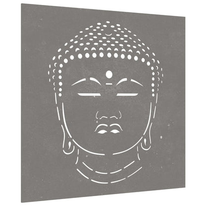 Decorazione Muro Giardino 55x55 cm Testa Buddha Acciaio Corten