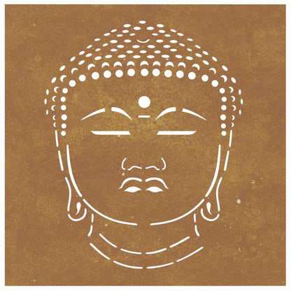 Decorazione Muro Giardino 55x55 cm Testa Buddha Acciaio Corten