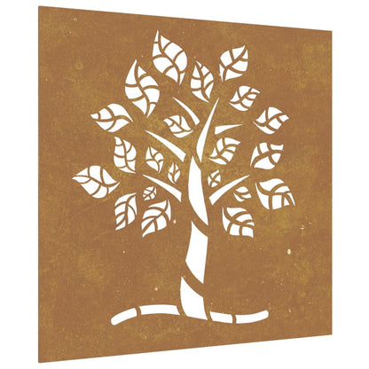 Decorazione Muro da Giardino 55x55 cm Albero in Acciaio Corten