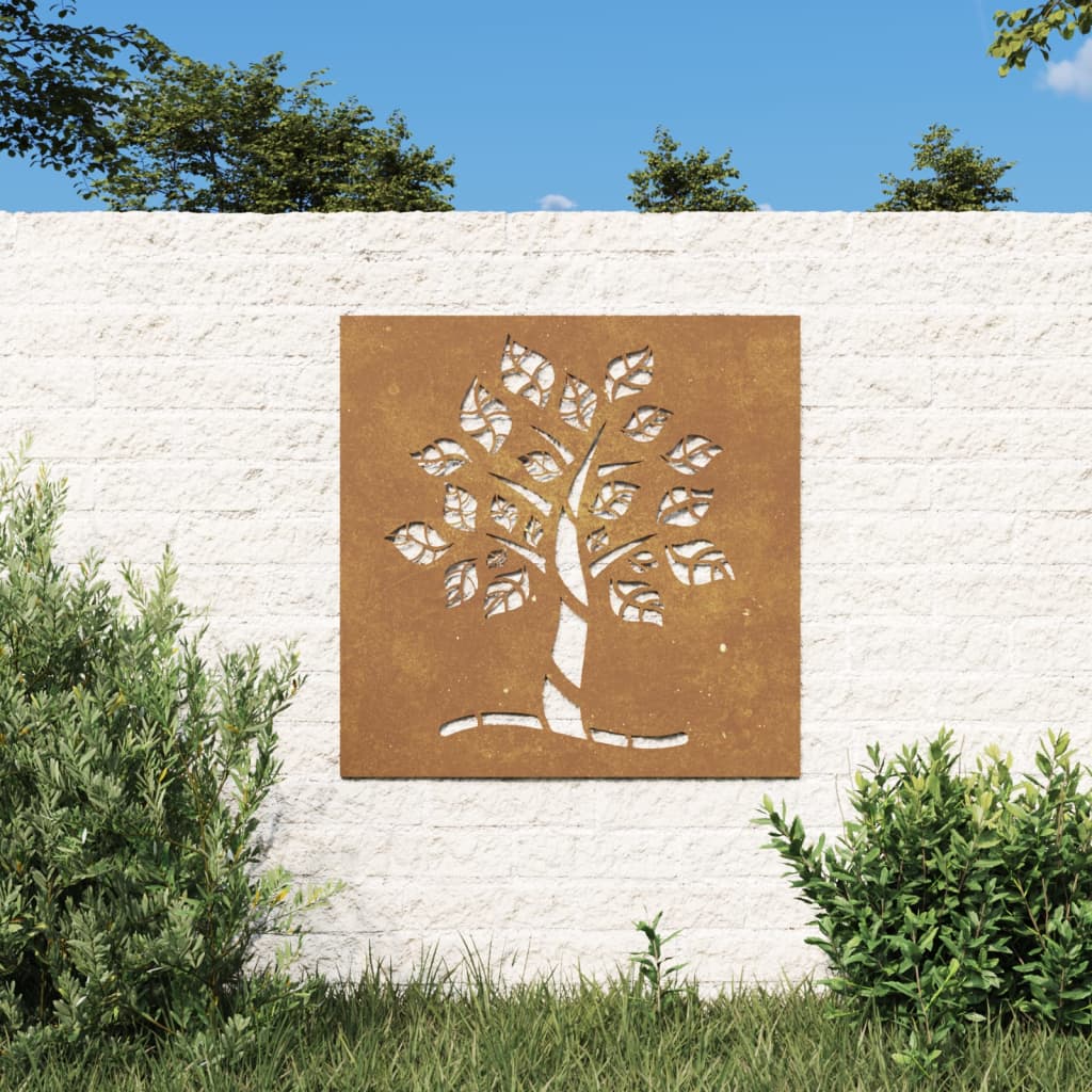Decorazione Muro da Giardino 55x55 cm Albero in Acciaio Corten