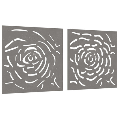 Decorazioni Muro Giardino 2 pz 55x55 cm Rosa in Acciaio Corten