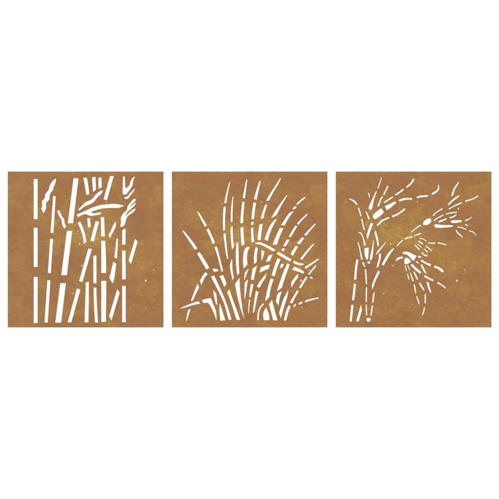 Decorazioni Muro Giardino 3 pz 55x55 cm Erba in Acciaio Corten