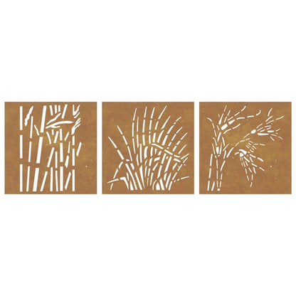 Decorazioni Muro Giardino 3 pz 55x55 cm Erba in Acciaio Corten