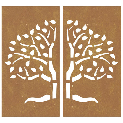 Decorazioni Muro Giardino 2 pz 105x55 cm Albero Acciaio Corten